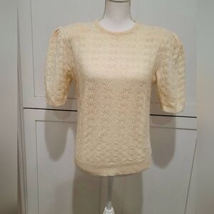 VTG Outlander Soft Textured Lambswool Angora Cream Puff Sleeve Sweater | Size M
